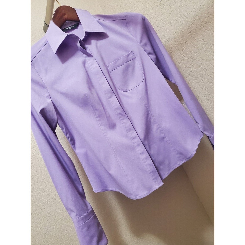 Express stretch ladies twill shirt sz 5/6 long sleeve lavender button down cuff